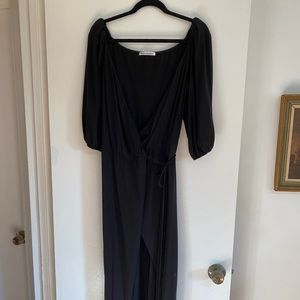 Reformation black wrap dress with puff sleeves